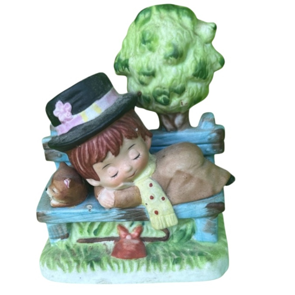 Charming Figurine with Sleeping Child and Cat